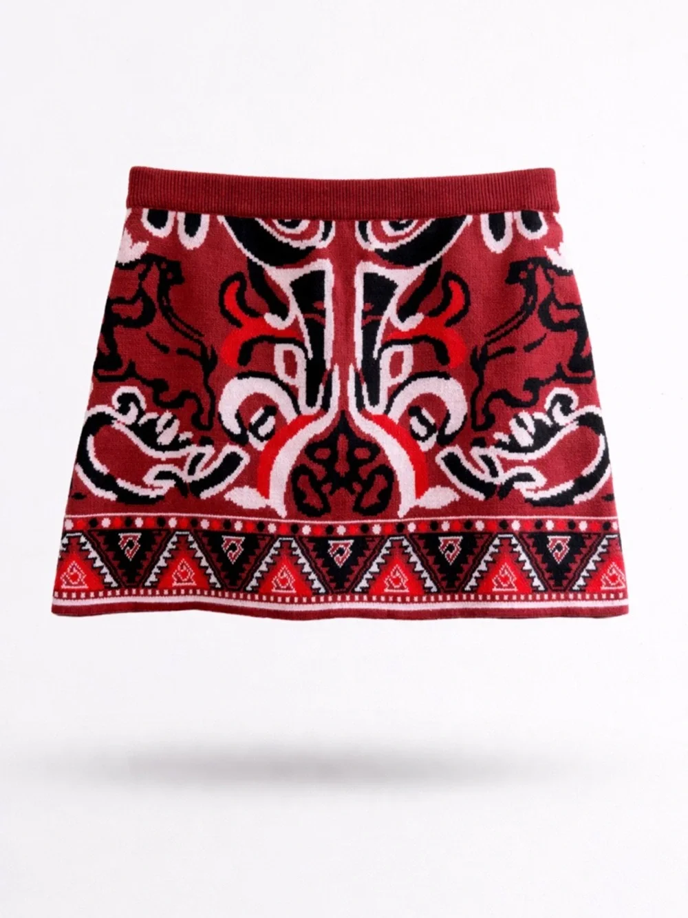 Chelsea & Violet Red & Black Geometric Knit Mini Skirt - Size S NWT - Picture 2 of 12